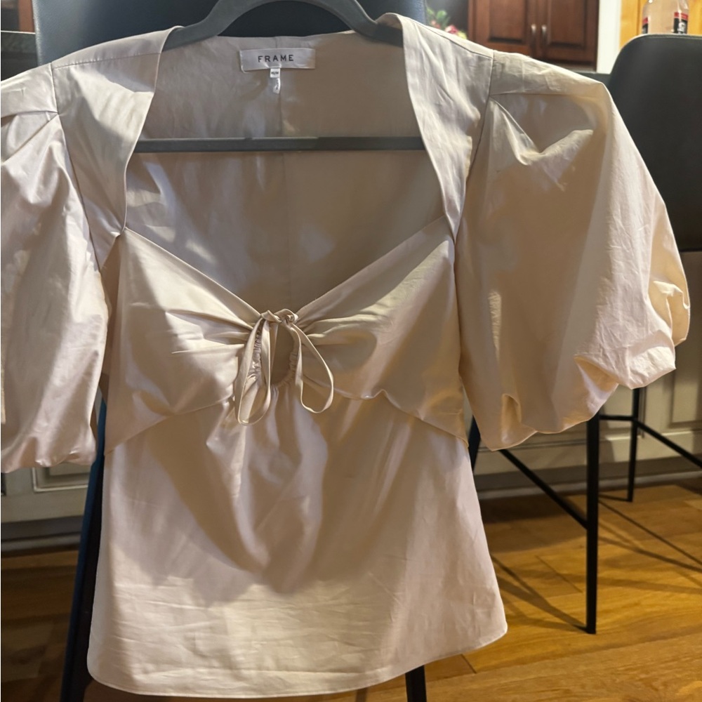 Frame Denim Women's White Puff Sleeve Blouse